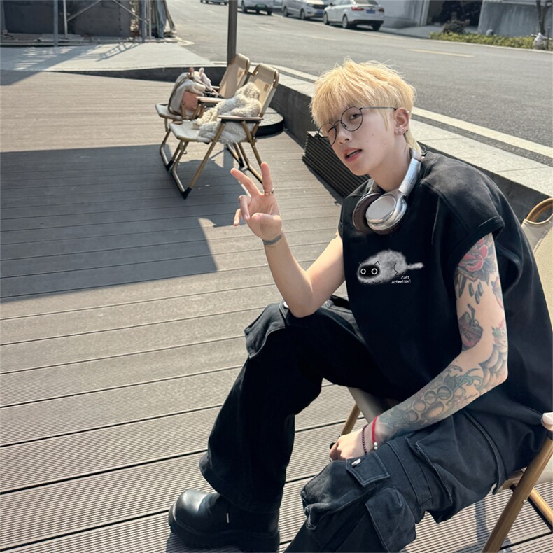 麂皮绒背心坎肩男T恤美式港风潮JB451-特P19控38,男装背心/马甲,电商B370