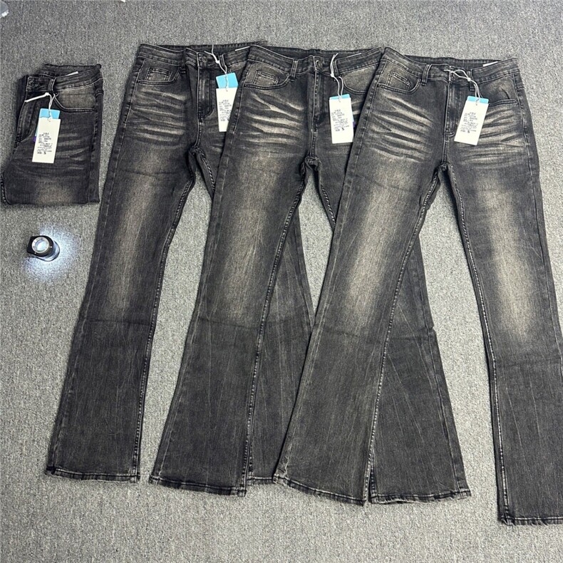 现货美式cleanfit弹力直筒微喇水波纹洗水黑灰牛仔裤男WL9973-P48,男装牛仔裤,星座1008