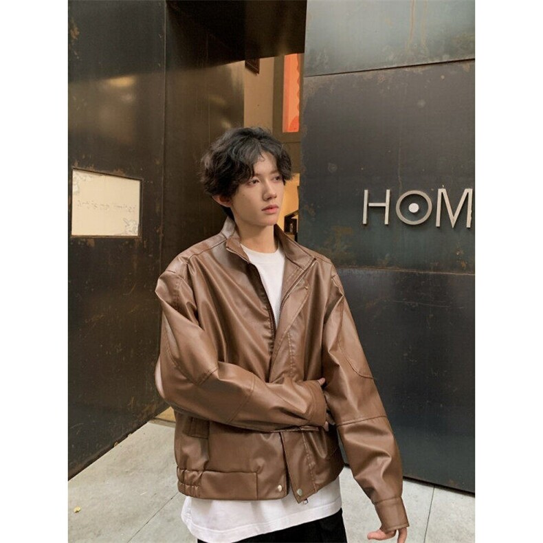 现货宽松潮流垫肩百搭皮衣时尚短款夹克外套1209-1-JK20-P70，男装夹克，星座1209-1