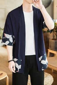 夏季大码港风风棉麻开衫薄款和服防晒衫披风道袍短袖 F11/P65图片