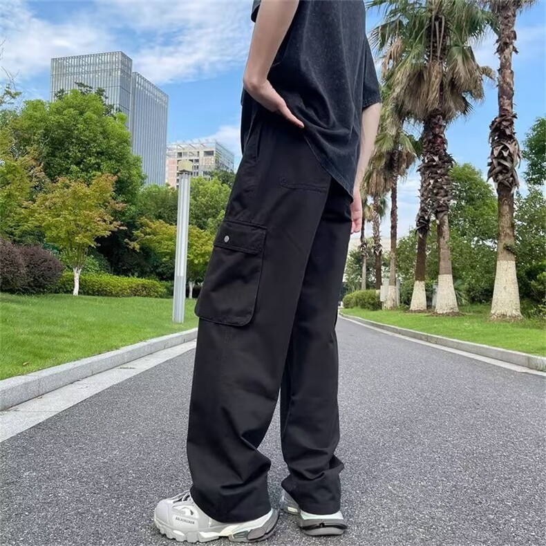 美式多口袋工装裤男士夏季痞帅宽松直筒长裤bf潮牌高街机能风裤子,男装休闲裤,四季星座218-1