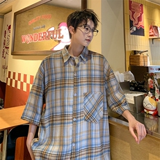 短袖衬衫男夏季新款格子磨毛衬衣DX002-特批26无差价，男装衬衫，星座214-3