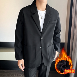 ins休闲西服男韩版潮流痞帅气长袖加绒小西装港风潮牌单西外套图片