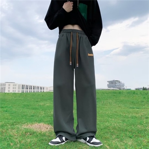 夏季薄款小众设计感垂感休闲运动裤美式复古墨绿色裤子 K4257-P35图片