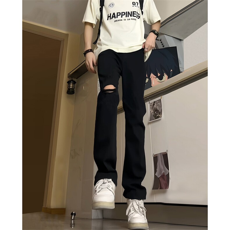 现货主推破洞弹力渐变大码直筒微喇毛边牛仔裤K860-K861-K866-P50,男装牛仔裤,星座205