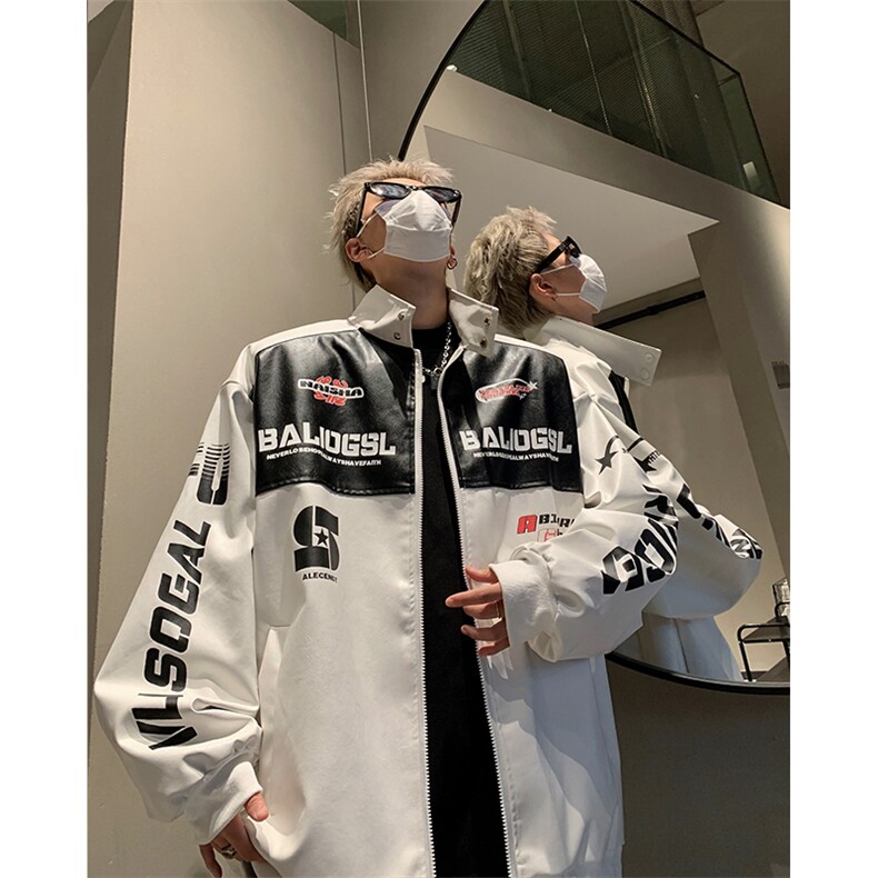 517A-8-JK005-P105秋季新款现货美式撞色高街拼接赛车服皮衣,男装皮衣,星座517A-8（原B282）