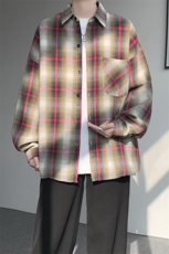 衬衫男春季新款港风宽松大码磨毛格子长袖衬衣CS131-特P28，男装衬衫，星座214-3