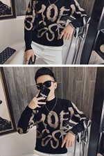 社会小伙秋冬圆领字母休闲套头毛衣修身针织打底衫MY8622-P65控85，男装针织衫/毛衣，星座308A