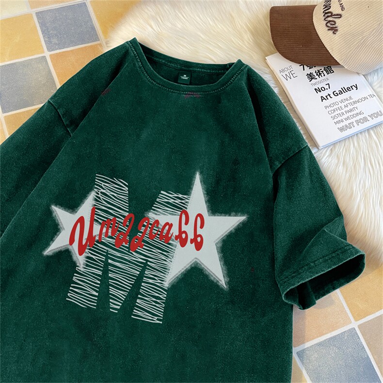 抖音供货230克水洗做旧短袖毛毯平铺印花T恤ST3053-P38控58,男装T恤,电商B370