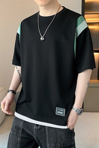 冰氧仿棉短袖店主风夏季休闲百搭撞色印花男上衣TC3157-P25控48图片