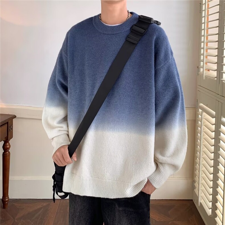 针织衫男渐变色韩版百搭宽松保暖2024冬季新款毛衣外套MZ545-P64,男装针织衫/毛衣,星座412-3