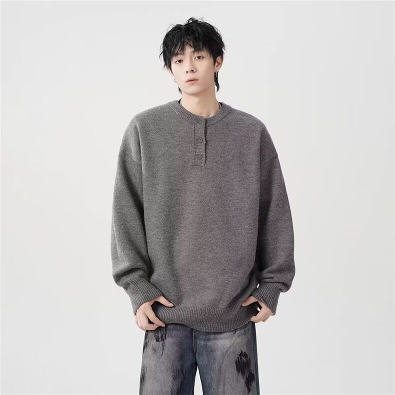 秋冬美式亨利领毛衣男复古休闲慵懒风针织衫男毛衣MY509-P55图片