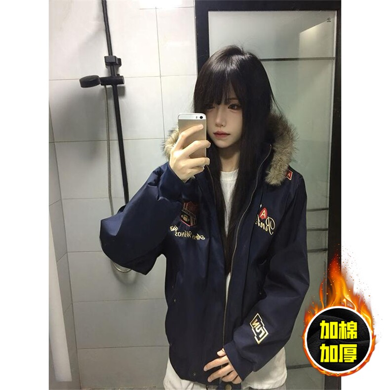 现货高品质美式高街重磅刺绣座山雕大毛毛领棉衣男女加厚棉服外套，男装棉衣，电商A443