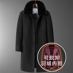 爸爸长款羊毛大衣可脱羽绒内胆！8015/P240中老年人大衣男有大码图片