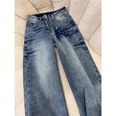 1506-1/Q1710/P49美式复古微喇牛仔裤男春秋季新款设计感闪电高街，男装牛仔裤，星座1506
