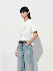 短袖T恤2025夏新品接触瞬间凉感小猫印花棉质宽松，女装T恤，泰合衣坊