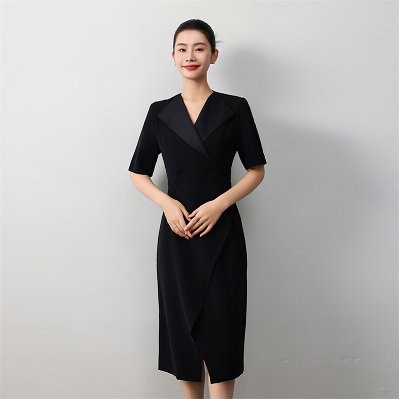 夏季新款简约休闲短袖连衣裙女修身显瘦优雅气质磨毛裙图片