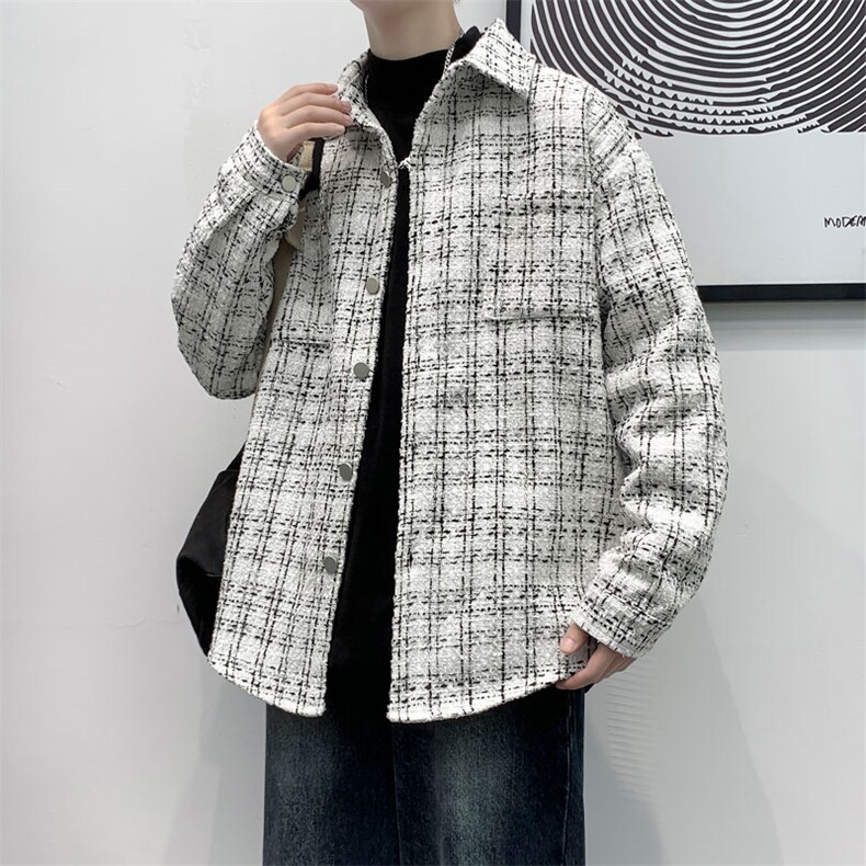 WX025-春秋款P55加绒款P75小香风夹克外套男千鸟格时尚潮流，男装夹克，电商A320A