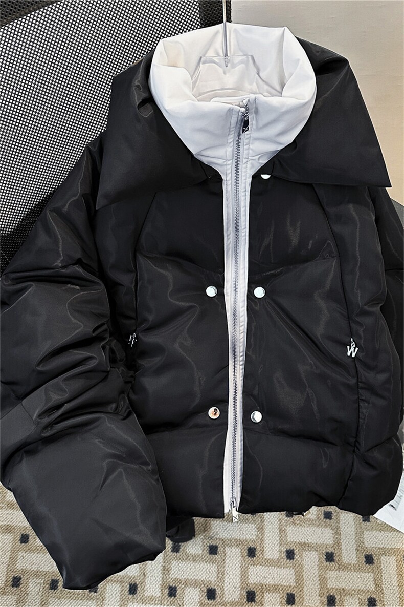 冬季PU皮小众流光亮面加厚宽松外套立领面包服金属纽扣假两件棉衣,男装棉衣,星座505-2（原电商A260-1)