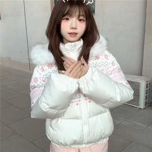 1506-1/M78181/P89女士韩系美式费尔岛兔子毛领连帽棉服图片