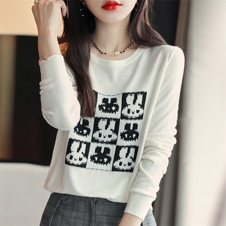 秋冬季通勤休闲15丝毛兔子时髦可爱针织衫上衣，女装针织衫/毛衣，朝思羊绒