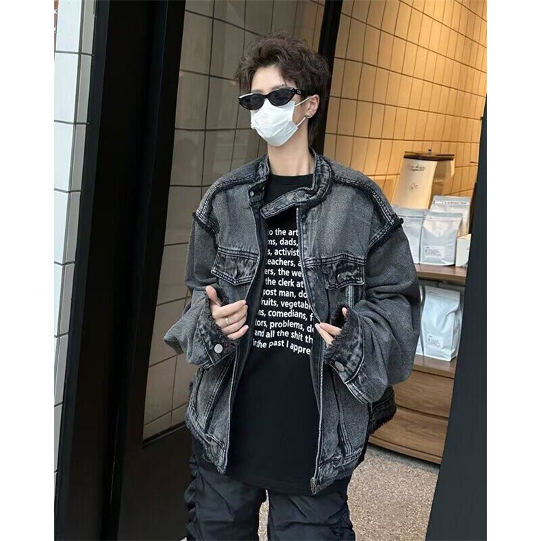 美式高级感小众灰色短款牛仔外套8854-P70,男装夹克,星座1109-3