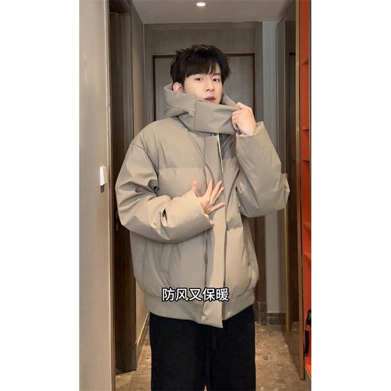 现货5W件冬季三防重磅boxy短款羽绒连帽PU皮棉衣外套防风加厚棉服，男装棉衣，电商A486