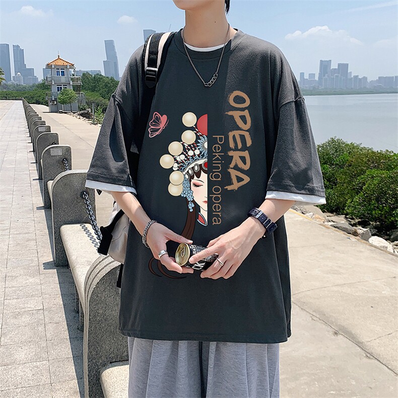 JT55161-P25假两件短袖t恤男大码胖子半袖体恤半截袖港风,男装T恤,电商A040