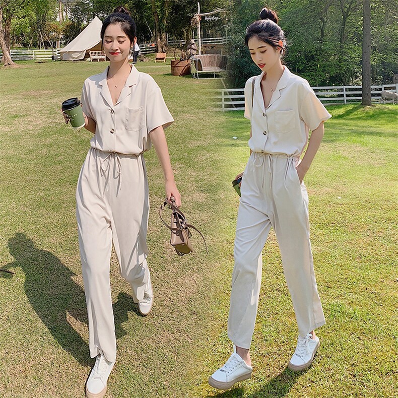 2021年夏季韩版薄款时尚百搭纯色潮流连体长裤,女装连体裤,辉之琳