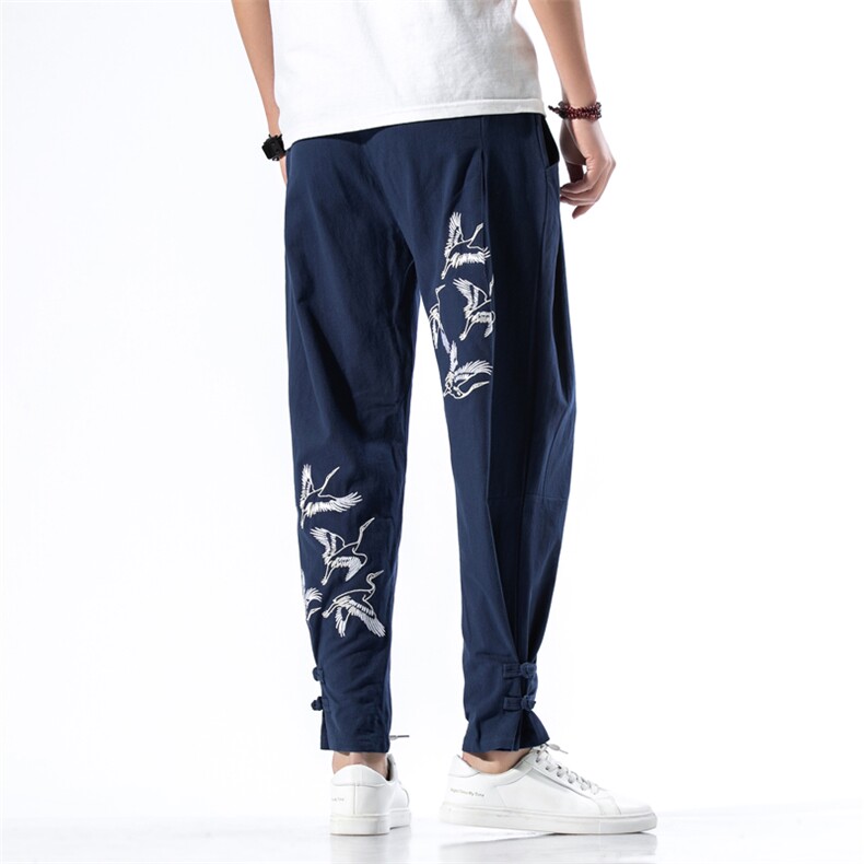 休闲裤男宽松风男款刺绣裤子大码灯笼裤哈伦裤小脚裤905P50，男装休闲裤，钱塘788(原4013)