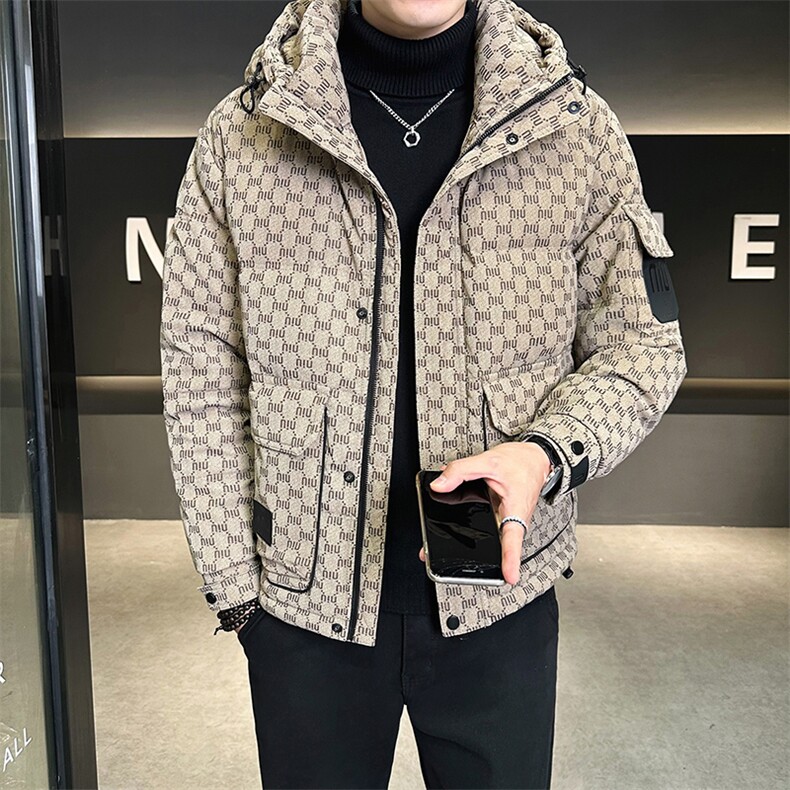 新做标50绒男士皮羽绒服冬季2025新款连帽外套A313-9159-P225,男装羽绒服,电商A313