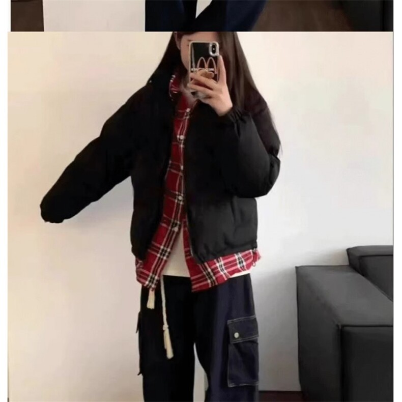 假两件格子衬衣棉服男女同款宽松加厚棉衣情侣开衫外,男装衬衫,星座506A