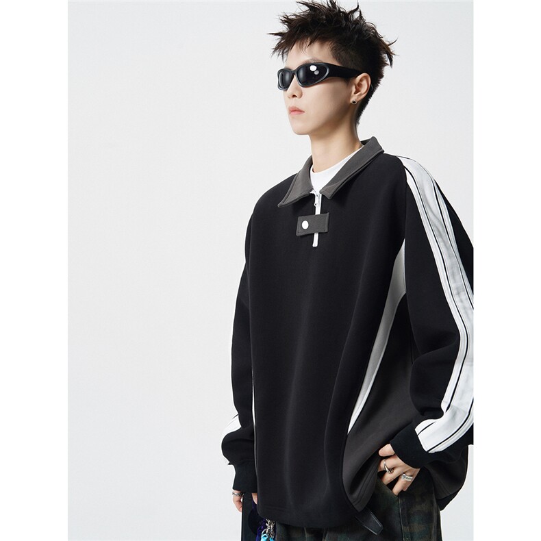 可二开半拉链拼接设计卫衣M-5XL大码POLO衫翻领T恤WY78116P65控98,男装Polo衫,星座226-1