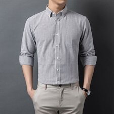 H5616钱塘2020-1秋冬男士粗格子牛津纺衬衣P42，男装衬衫，钱塘207-1