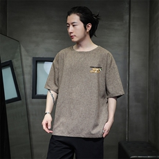 已做版权现货夏季亚麻潮宽松仙鹤大码棉麻短袖MT01-P35控58，男装T恤，星座205-5