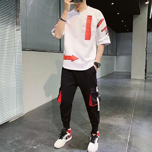 夏季新款短袖T恤套装运动休闲宽松潮流两件套男装F168P75图片