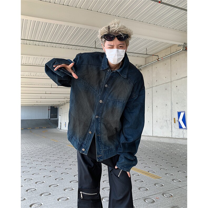 春秋美式牛仔外套男高复古痞帅潮牌做旧废土风休闲宽松翻领夹克潮，男装工装外套，星座505-2（原电商A260-1)