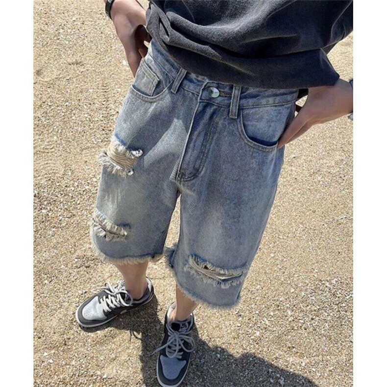 牛仔短裤男夏季复古高街vibe宽松水洗五分裤男生休闲裤子NK849,男装牛仔裤,星座1116A（原606A-3）