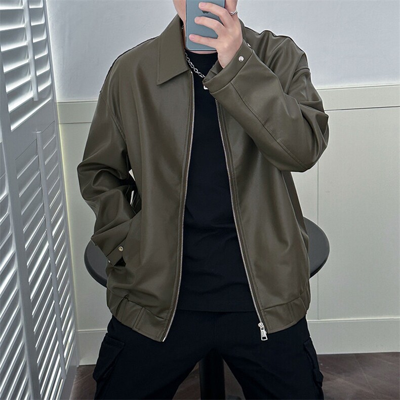 现货主推高质量皮衣外套男宽松皮夹克机车服A027-P95加绒P105,男装夹克,电商A351