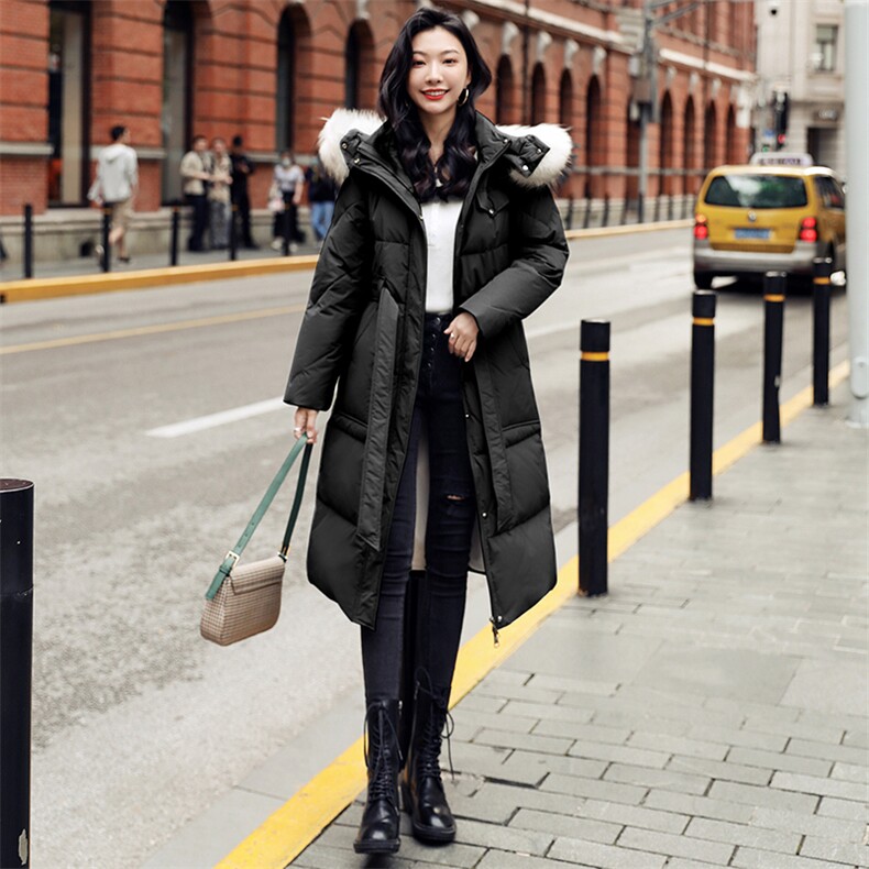 时尚保暖女士羽绒服冬季新款韩版中长款大毛领设计显瘦修身高品质白鸭绒填充,女装羽绒服,阿舍尔精品