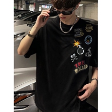 XZ809A/PPVV21/P20/控38重磅印花美式复古圆领T恤，男装T恤，星座809A(原222-1)