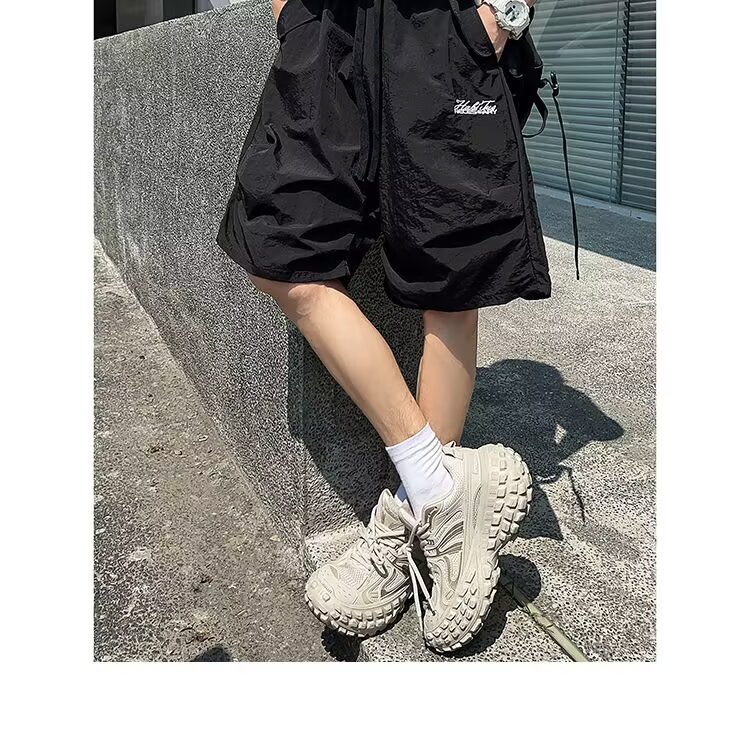 多巴胺刺绣速干七分裤男女夏季hiphop冰丝休闲伞兵裤情侣过膝短裤,男装牛仔裤,星座1210-1