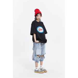 夏季新款时尚ins原宿牛仔裤日系简约慵懒百搭潮流女气质流行文图片