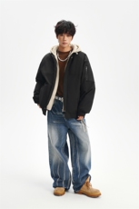 !潮流冬季连帽拉链加绒加厚棉衣情侣撞色棉服外套MY5567-P78，男装棉衣，星座610B-1