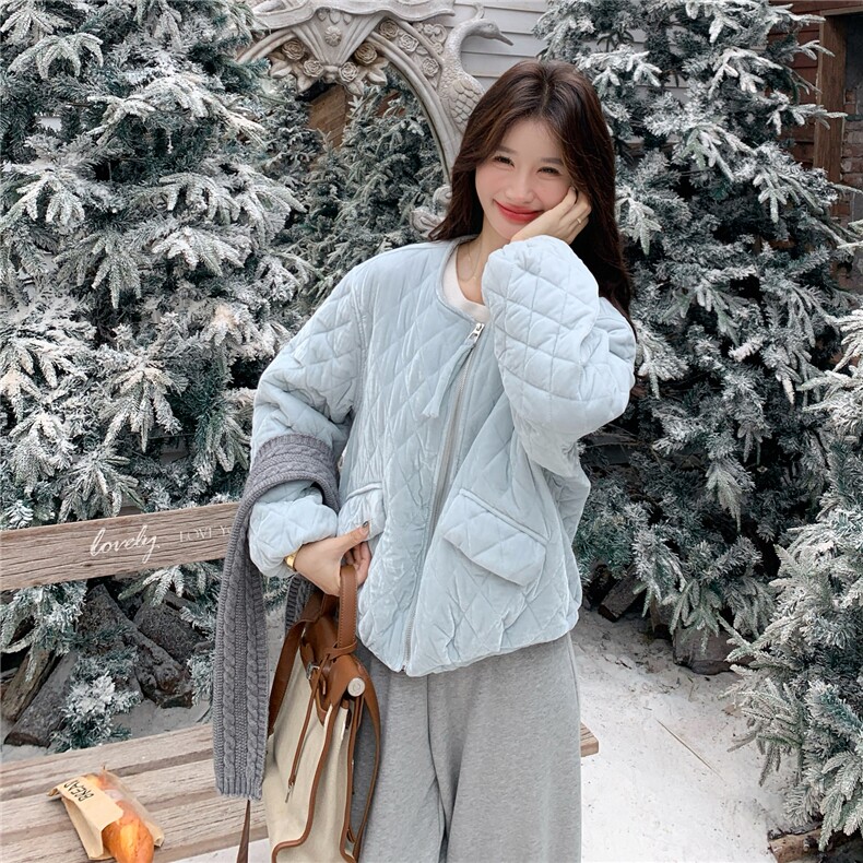 90羽绒服女2025冬新款女装时尚减龄围巾设计感丝绒菱形格保暖外套,女装羽绒服,慧尚依恋