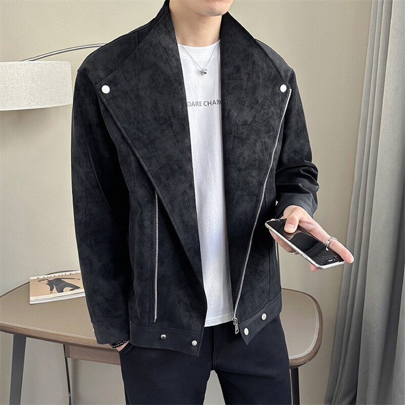 店主风~2025春季新款大翻领PU皮夹克外套K694/P78,男装夹克,电商B331