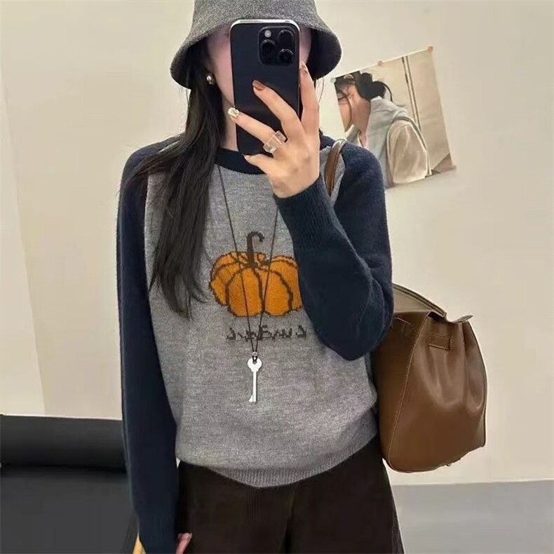 2025年秋季时尚百搭通勤简约休闲南瓜圆领，女装针织衫/毛衣，萱芳婷羊绒