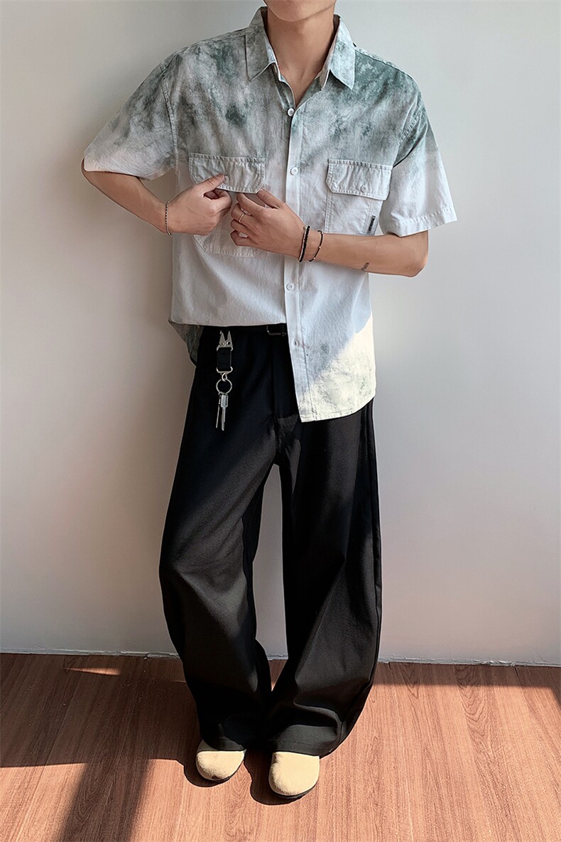 25夏装新款高品质双口袋扎染潮流短袖衬衫男705-1-C19-P50无差价,男装T恤,星座705-1