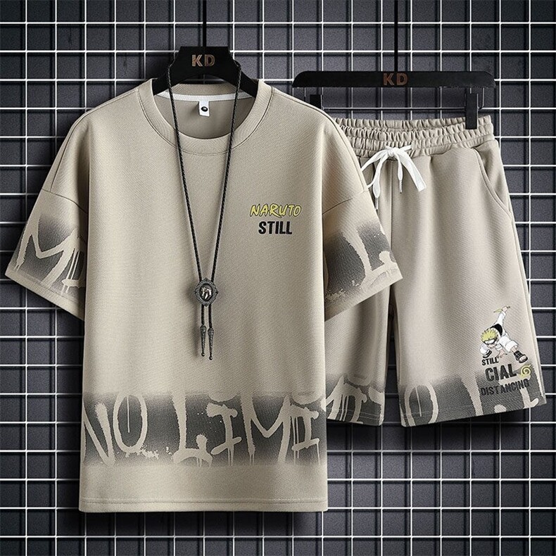 83609-P60休闲时尚套装男夏季运动休闲服潮牌一套搭配短袖短裤男,男装T恤,电商D310B