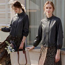 【春季女装新款】大量现货时尚休闲宽松立领短款皮衣外套，女装皮衣，缘衣格